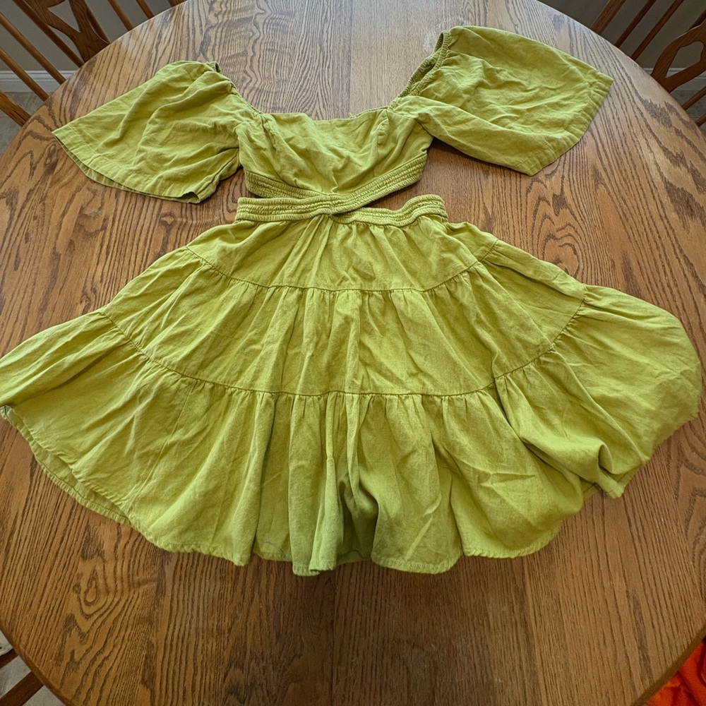 Free People Cross of Sunlight Mini Dress - Size S - Chartreuse Bright Green - Picture 3 of 11
